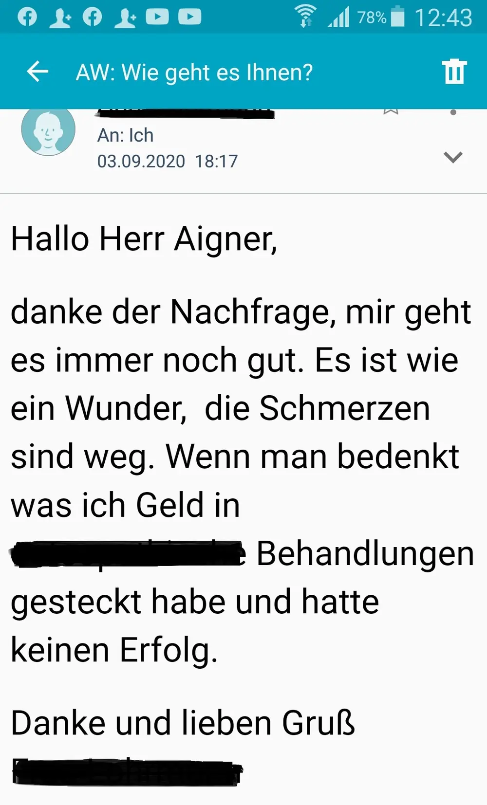 Heilpraxis Aigner - Erfahrungen - Schmerzen weg Anneliese L.