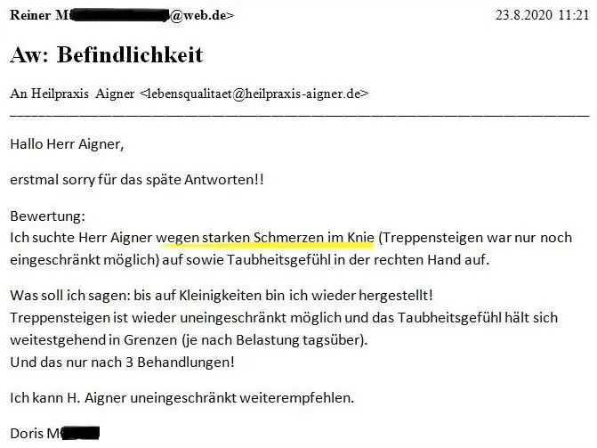 Heilpraxis Aigner Erfahrungen Schmerzbehandlung Knieschmerzen