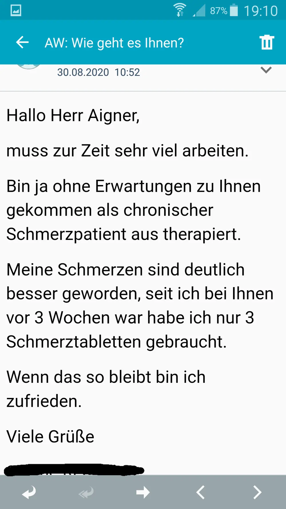 Heilpraxis Aigner - Erfahrungen chronische Schmerzen Sabine R.