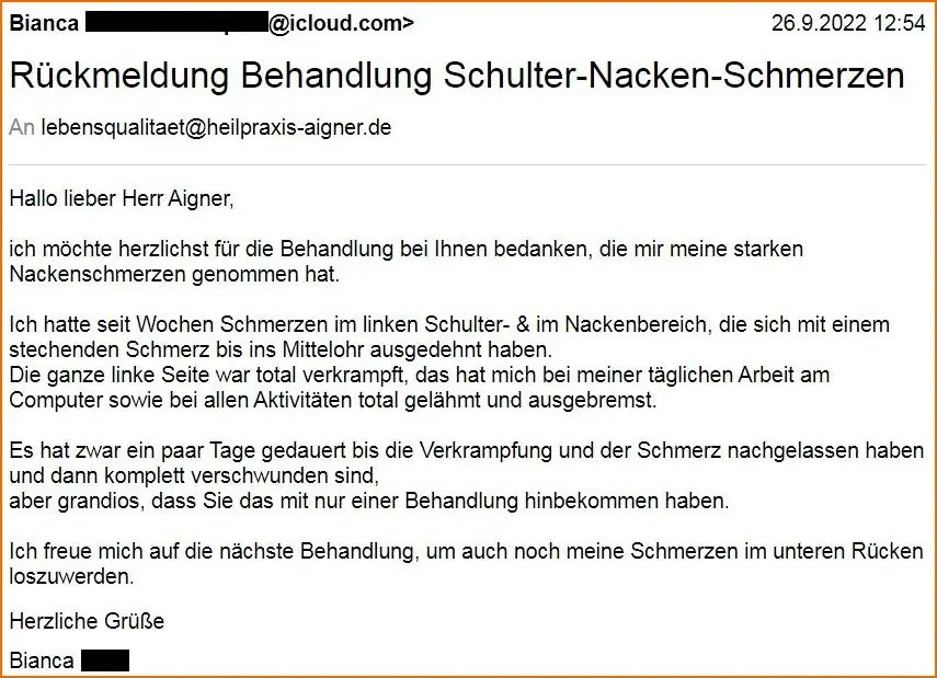 Heilpraxis Aigner Erfahrungen Nackenschmerzen Schulterschmerzen Verspannungen