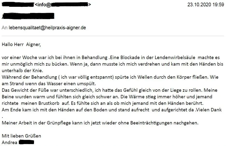 Heilpraxis Aigner - Erfahrungen Blockade weg Andrea H.