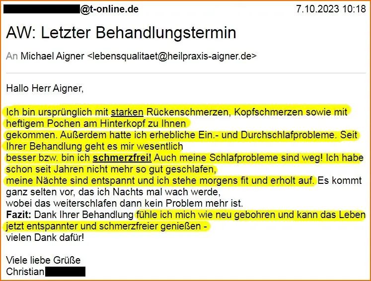 Heilpraxis Aigner Erfahrungen-frei von starken Rückenschmerzen Kopfschmerzen