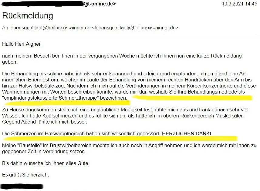 Heilpraxis Aigner - Erfahrungen - Schmerzen - Halswirbelsäule