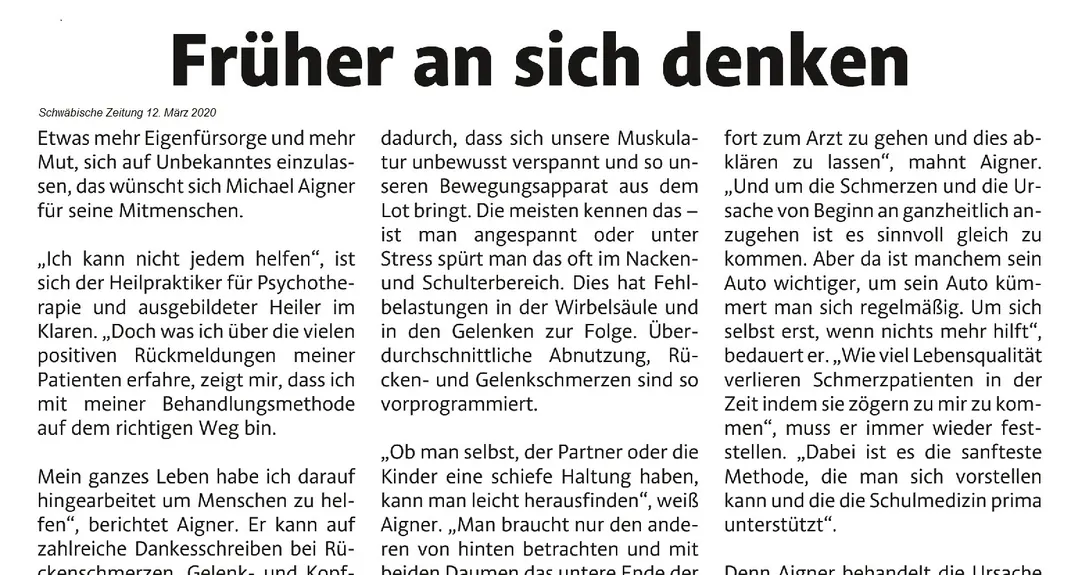Schwäbische Zeitung, 12.03.2020: