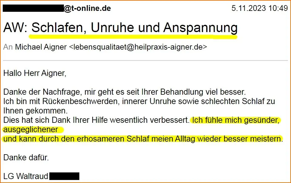 Heilpraxis Michael Aigner Erfahrungen Innere Unruhe schlecht schlafen Rückenschmerzen