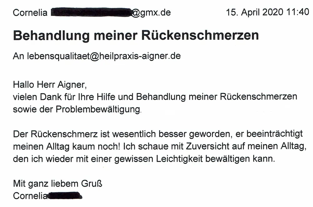 Heilpraxis Aigner Erfahrungen Rückenschmerzen weg Cornelia L