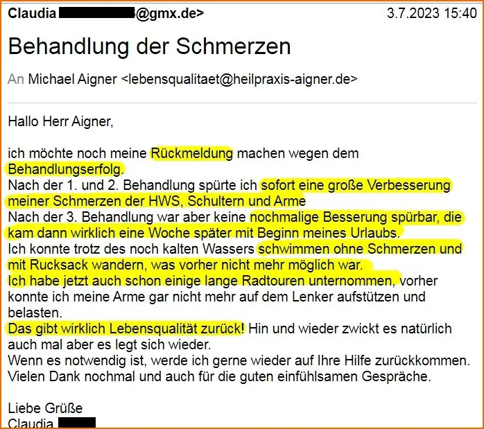 Heilpraxis Michael Aigner Erfahrungen Behandlungserfolge Nackenschmerzen