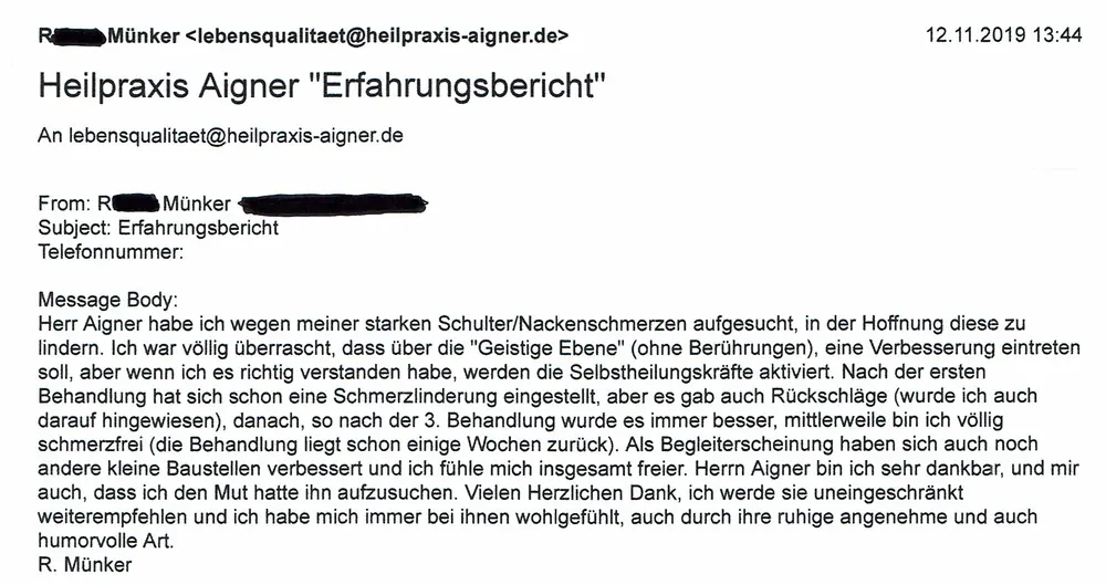 Heilpraxis Aigner Erfahrungen Schmerztherapie Schulterschmerzen Nackenschmerzen