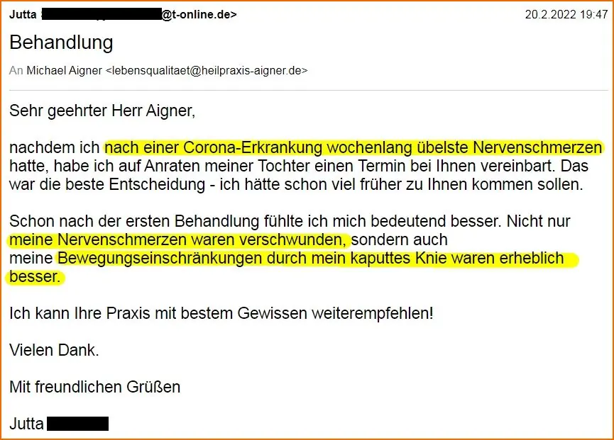 Heilpraxis Michael Aigner Erfahrungen Nervenschmerzen nach Corona