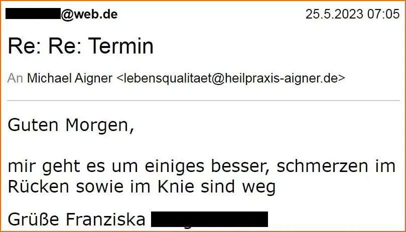 Heilpraxis Aigner Erfahrungen Rückenschmerzen und Knieschmerzen weg