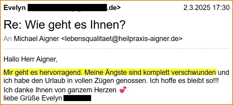 Heilpraxis Michael Aigner - Meine Ängste sind komplett verschwunden