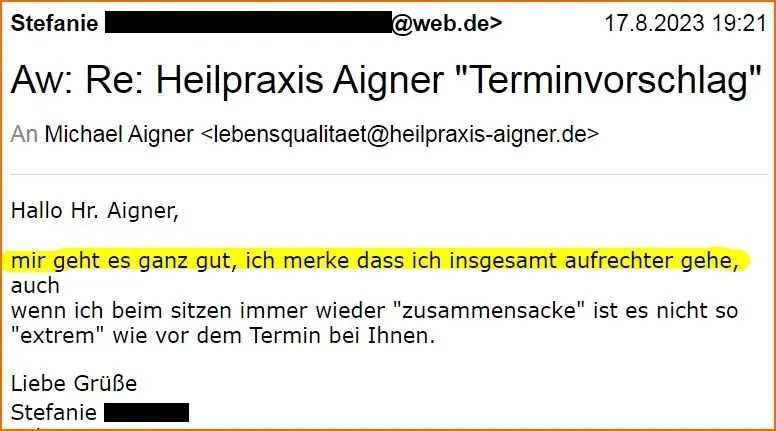 Heilpraxis Aigner - Erfahrungsbericht Geistige Wirbelsäulenaufrichtung